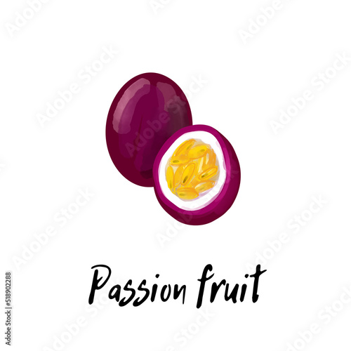 Illustration of a passion fruit isolated on a white background photo