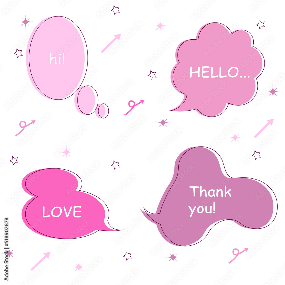 Set of hand drawn speech bubble in vector format. Colorful dialogue symbols for conversation, comics, manga. Set of hand drawn speech bubble in vector format. Colorful dialogue symbols for conversation, comics, manga.