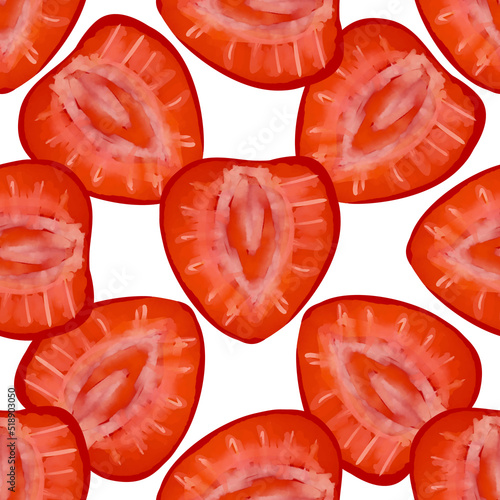 Seamless pattern with illustration of strawberry slices on a white background