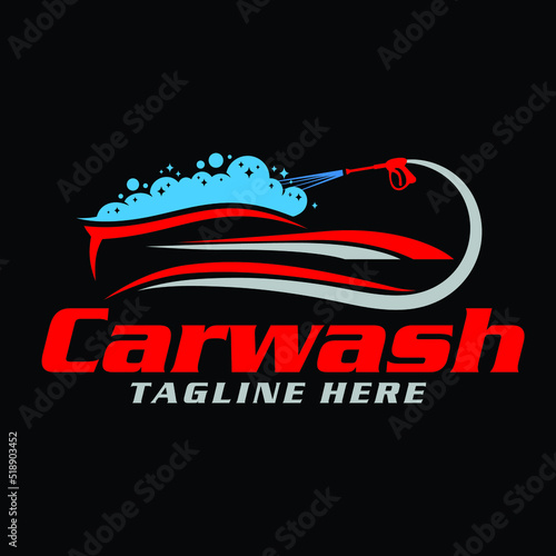 Car wash logo design with pressure washer premium vector