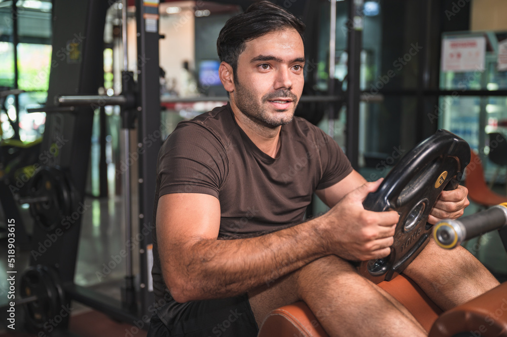 Portrait handsome caucasian sport man with barbell Portrait handsome caucasian sport man with barbell