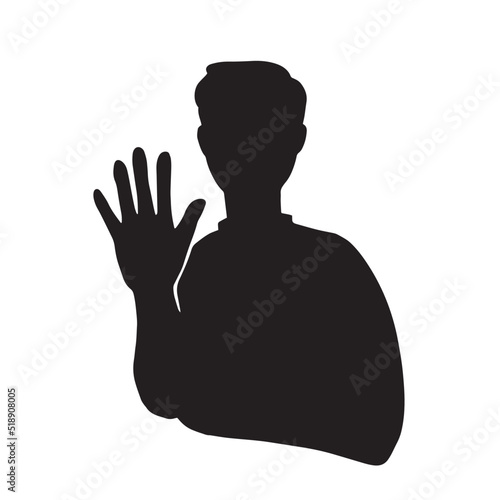 手を出して制止する男性のシルエットイラスト　黒