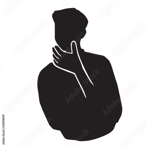 思わず笑いのこみ上げる男性のシルエットイラスト　黒