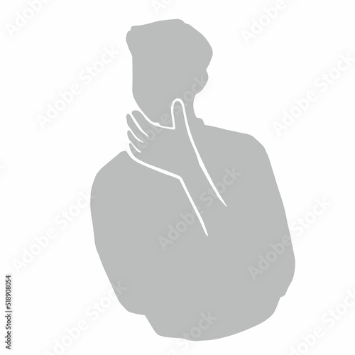 思わず笑いがこみ上げる男性のシルエットイラスト　グレー