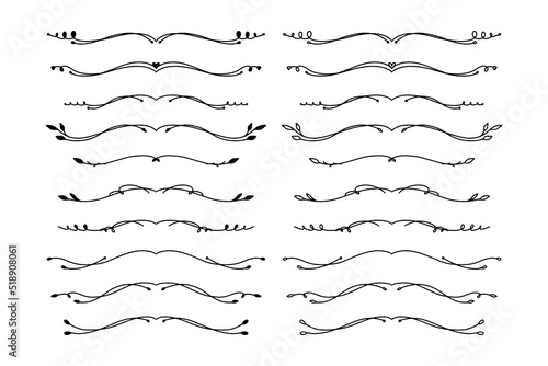Set of hand drawn floral elements isolated on white background. Outline and silhouette branches for books, greeting cards, invitations, web. Doodle style.