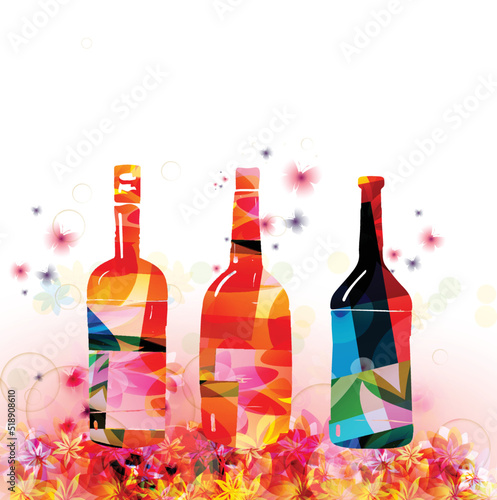 Fotografia Colorful glass bottles with flowers vector illustration
