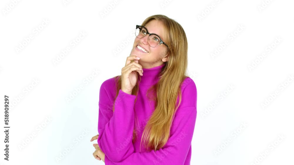Young pretty blonde woman with glasses and looking up Young pretty blonde woman with glasses and looking up