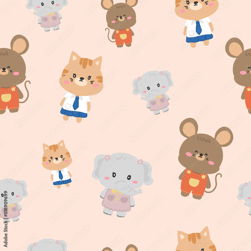 Cute animals seamless pattern background