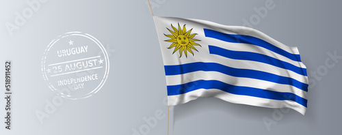 Uruguay happy independence day greeting card, banner with template text vector illustration