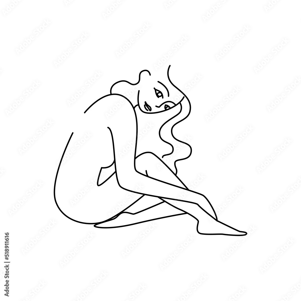 Modern linear illustration. The concept of health and natural beauty in the form of the outline of a young girl Modern linear illustration. The concept of health and natural beauty in the form of the outline of a young girl