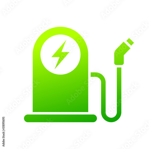 Green eco electric fuel pump icon, Charging point station for hybrid, Linear design, Isolated on white background, Vector illustration