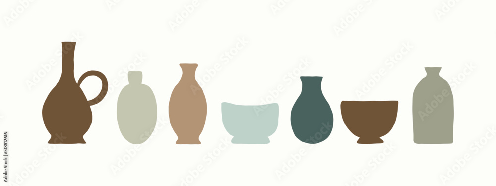 Hand painted design with pottery in cream background. - obrazy, fototapety, plakaty 