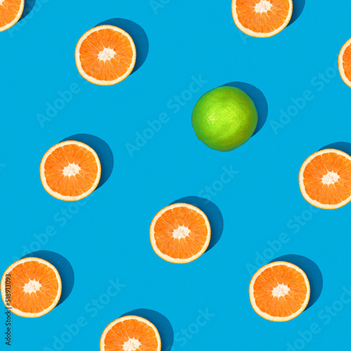 Orange with lime on blue background