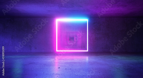 Fototapeta Naklejka Na Ścianę i Meble -  Neon cube tunnel way room background