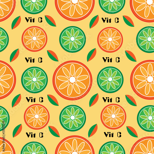 Orange and lemon are high vitamin c fruit seamless pattern background