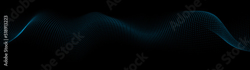 A moving digital 3d wave. Futuristic dark background with dynamic blue particles. The concept of big data. Cyberspace. Vector illustration.