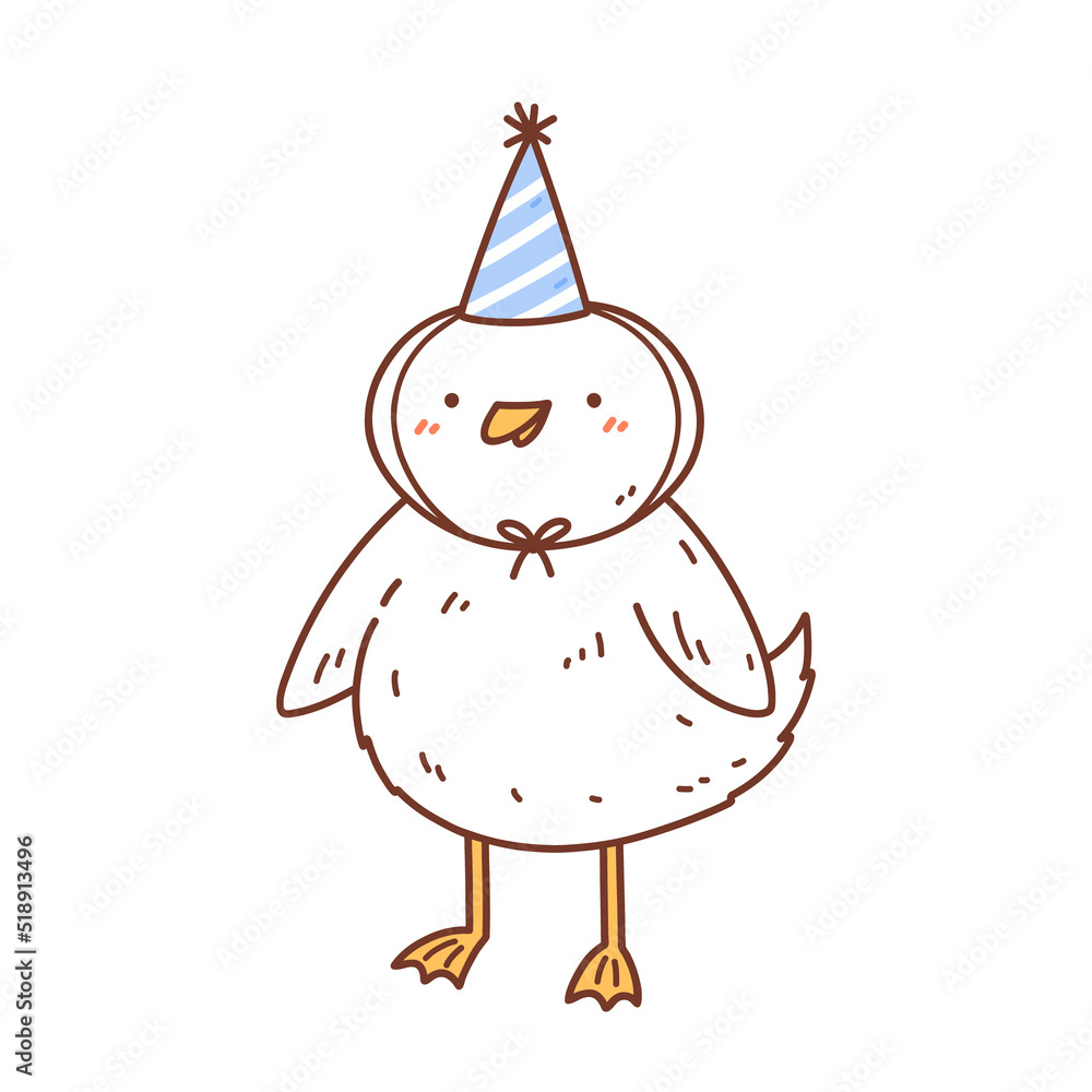 Cute smiling goose in a festive hat isolated on white background. Vector hand-drawn illustration in kawaii style. Perfect for cards, print, t-shirt, poster, decorations, logo. Cartoon character. Cute smiling goose in a festive hat isolated on white background. Vector hand-drawn illustration in kawaii style. Perfect for cards, print, t-shirt, poster, decorations, logo. Cartoon character.