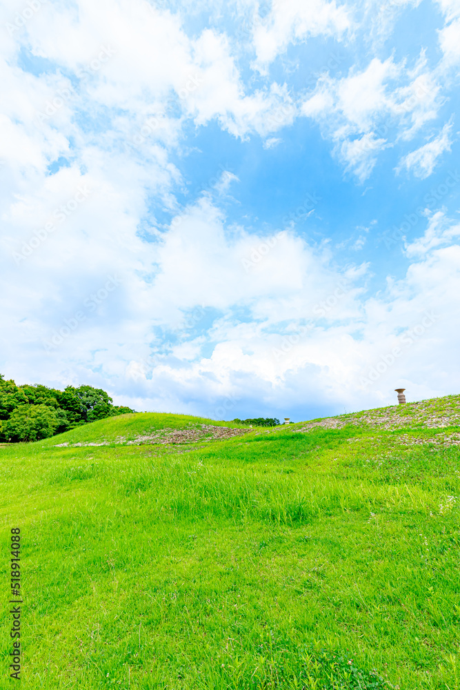 Obraz premium 夏の沖出古墳 福岡県嘉麻市 Summer Okiide burial mound. Fukuoka-ken Kama city.