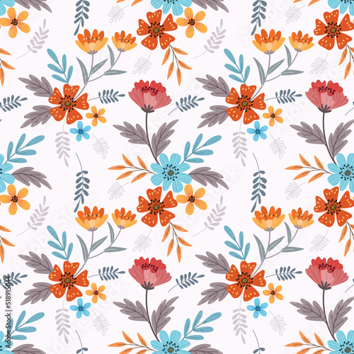 Colorful blooming flowers seamless pattern for fabric textile wallpaper.