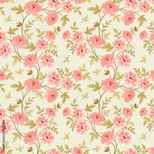 Blooming flowers design in sweet color seamless pattern for fabric textile wallpaper. © teerawat