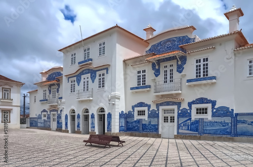 Aveiro railway station with blue tiles or Azulejos in north Portugal