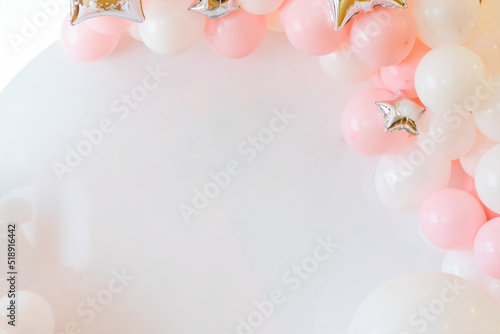 frame on a white background of pink and white balloons