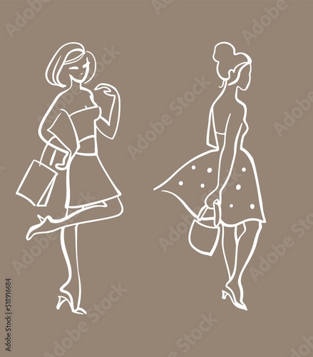 linear sketch of girls figurines ,fashion illustration girls