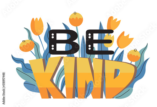 Be kind inspirational card with colorful rainbow and lettering. Lettering quote about kindness in bohemian style for prints,cards,posters,apparel etc. Kindness motivational vector illustration