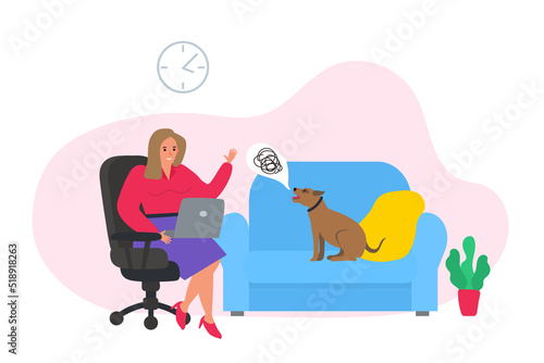 woman pet psychologist dog patient animal help therapy vector illustration