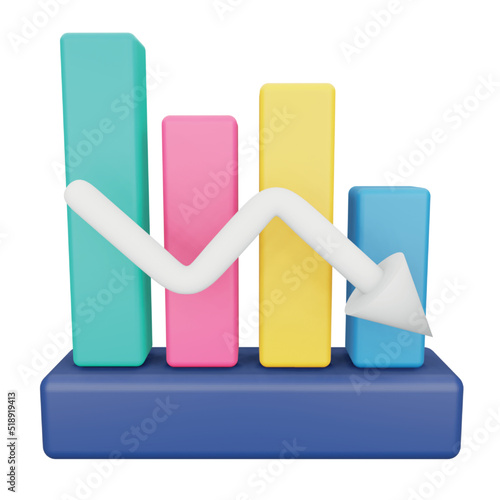 Analytics graph down 3d rendering isometric icon.