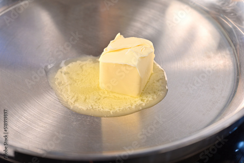 Melted butter in a frying pan.