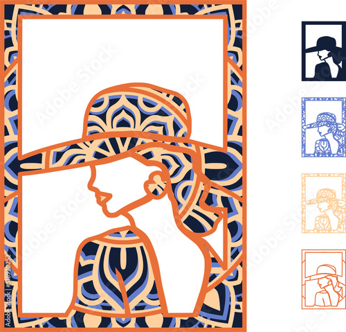 
 Vector layered template for laser and paper cutting, printing on a T-shirt, mug. 