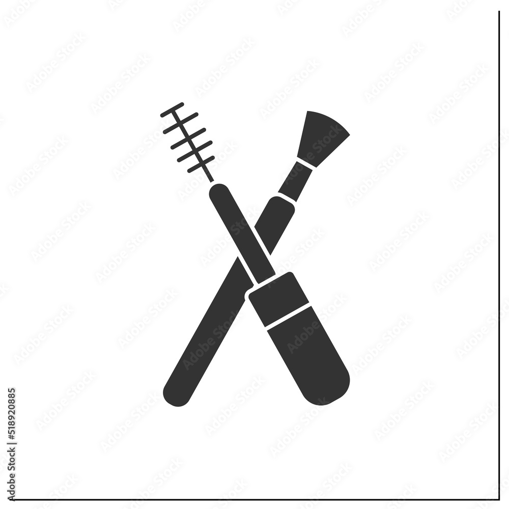 Mascara brush glyph icon. Brushes for perfect makeup.Makeup concept. Filled flat sign. Isolated silhouette vector illustration Mascara brush glyph icon. Brushes for perfect makeup.Makeup concept. Filled flat sign. Isolated silhouette vector illustration