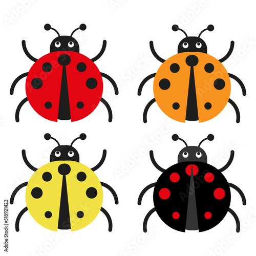 Ladybug set, ladybird collection, summer clipart isolated on white background, colorful, flat style, biology, animal