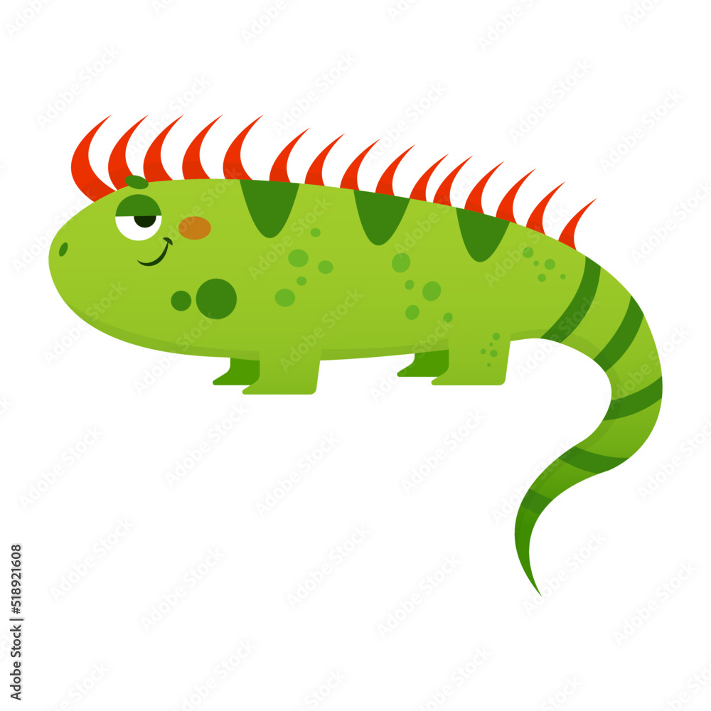 Obraz premium Cute green vector iguana isolated on white background