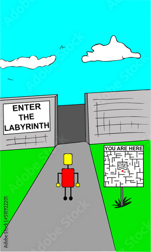 cartoon of a man entering a labyrinth