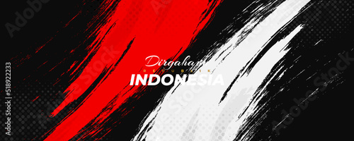 Happy Indonesia Independence Day. Indonesian Red and White Flag Background with Brush Concept. Dirgahayu Republik Indonesia photo