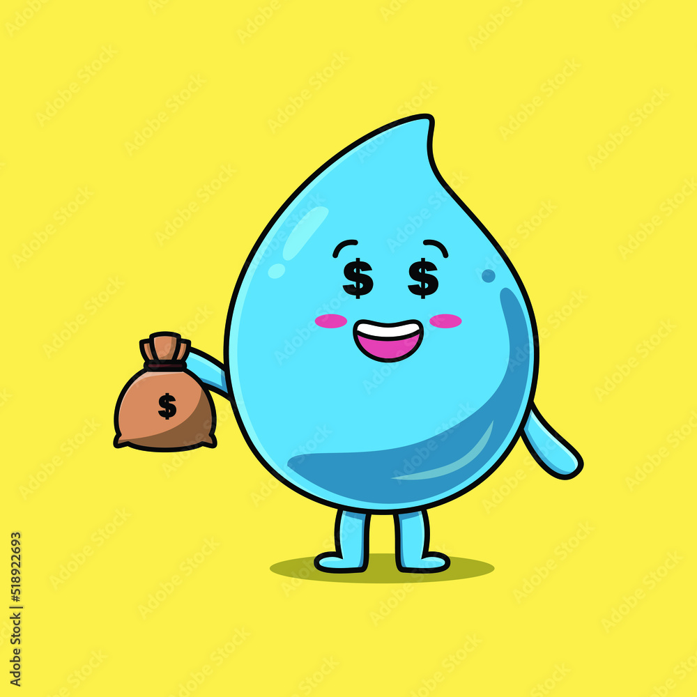 Cute cartoon Crazy rich water drop with money bag shaped funny in modern design Cute cartoon Crazy rich water drop with money bag shaped funny in modern design