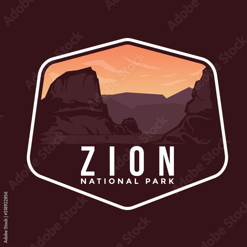 Logo illustrations of Zion National Park emblem.