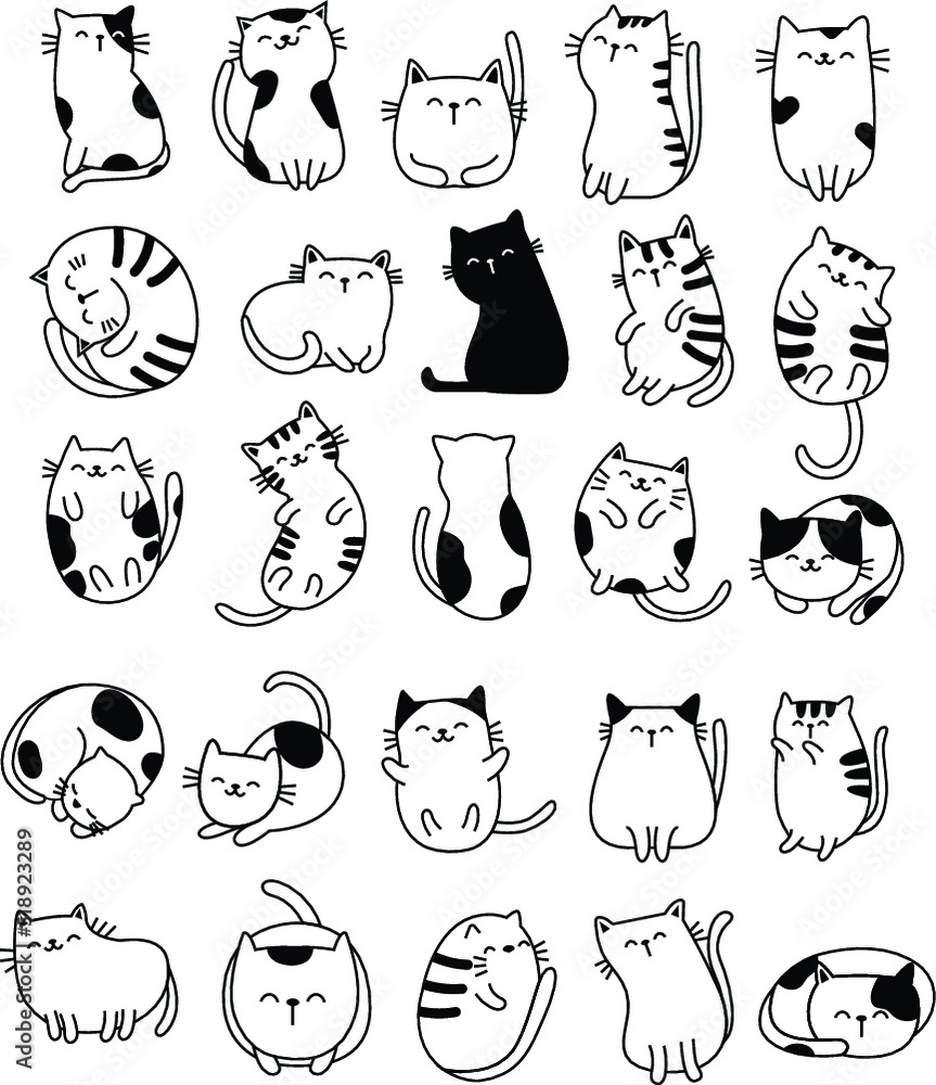 Naklejka premium Cute baby cats cartoon hand drawn style,for printing,card, t shirt,banner,product.vector illustration 