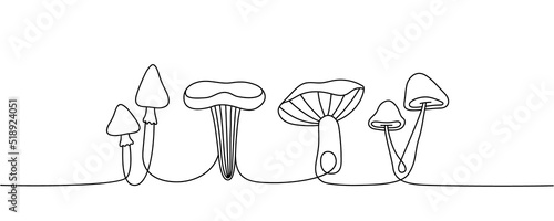 Set of Mushroom one line continuous drawing. Mushroom continuous one line set illustration. Vector minimalist linear illustration