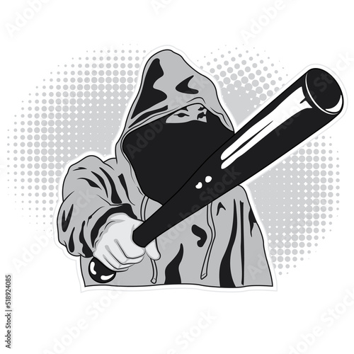 Hooligan Threatens With Baseball Bat - Vector illustration