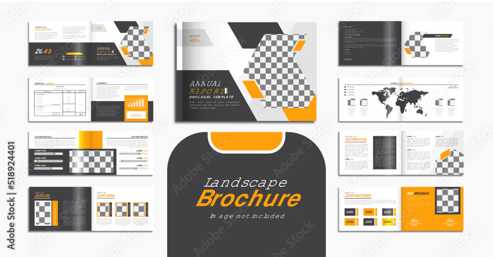 Landscape brochure design with creative abstract dual color shapes