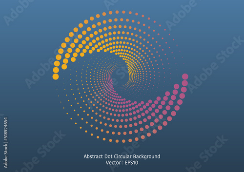 Abstract dot circular background design, two sets of colorful halftone style dots in big circle shape
