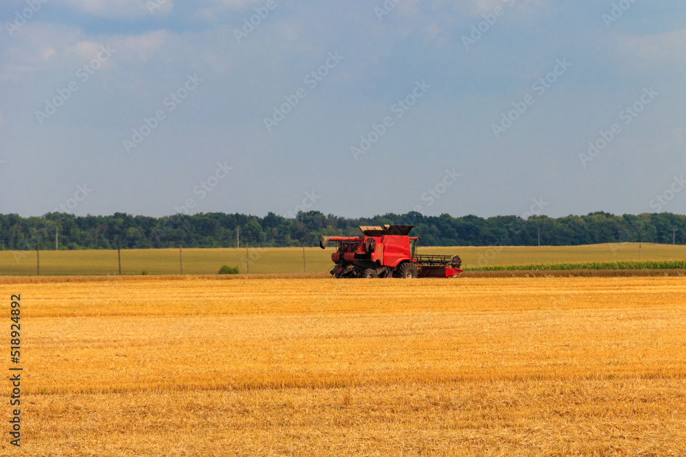 Combine harvester working on a wheat field. Harvesting the wheat. Agriculture concept Combine harvester working on a wheat field. Harvesting the wheat. Agriculture concept