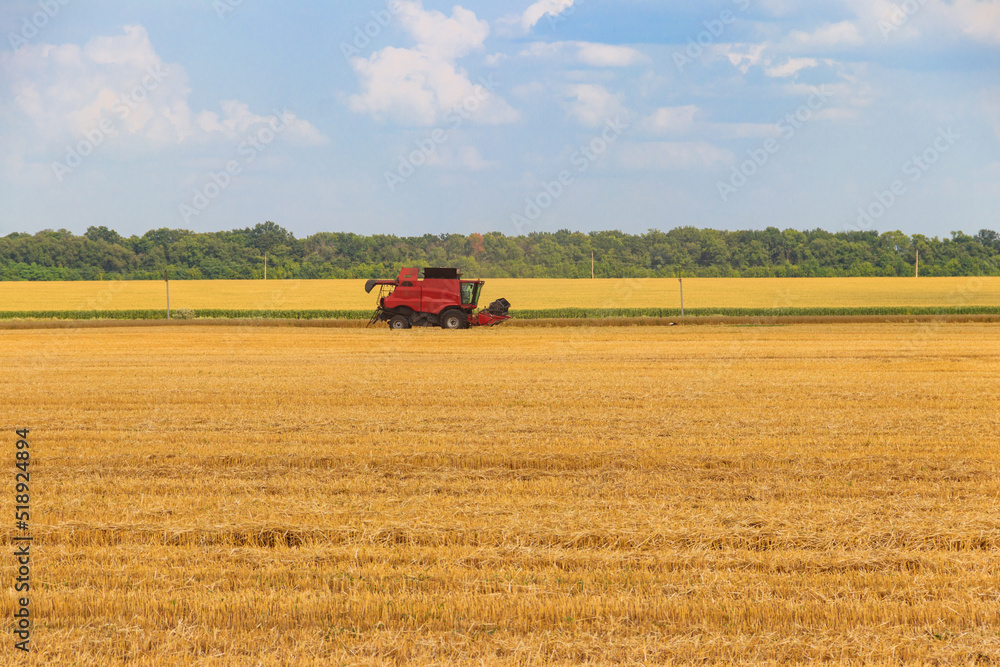 Combine harvester working on a wheat field. Harvesting the wheat. Agriculture concept Combine harvester working on a wheat field. Harvesting the wheat. Agriculture concept