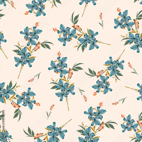 Floral bouquet vector pattern with small flowers and leaves, Design for fashion