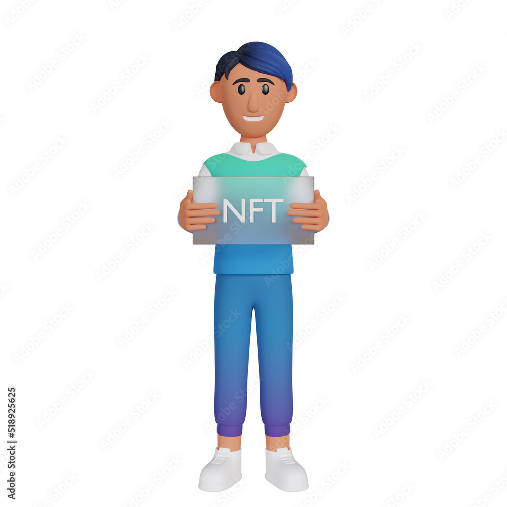Man Holding Nft Board 3d illustration Man Holding Nft Board 3d illustration