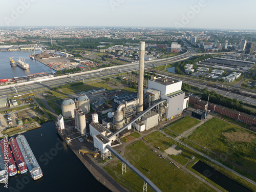 Old electricity power plant station factory building generation through coal now switched over to natural gas in the Municipality of Amsterdam in west.