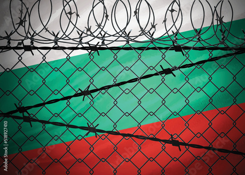 Bulgaria flag behind barbed wire and metal fence